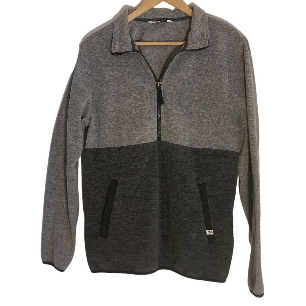 DSG Men's pull over fleece S grey black outdoors kangaroo pouch cabincore